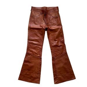 Vintage 1970s Whipstitched Buckskin Leather Flare Pants Size 30”
